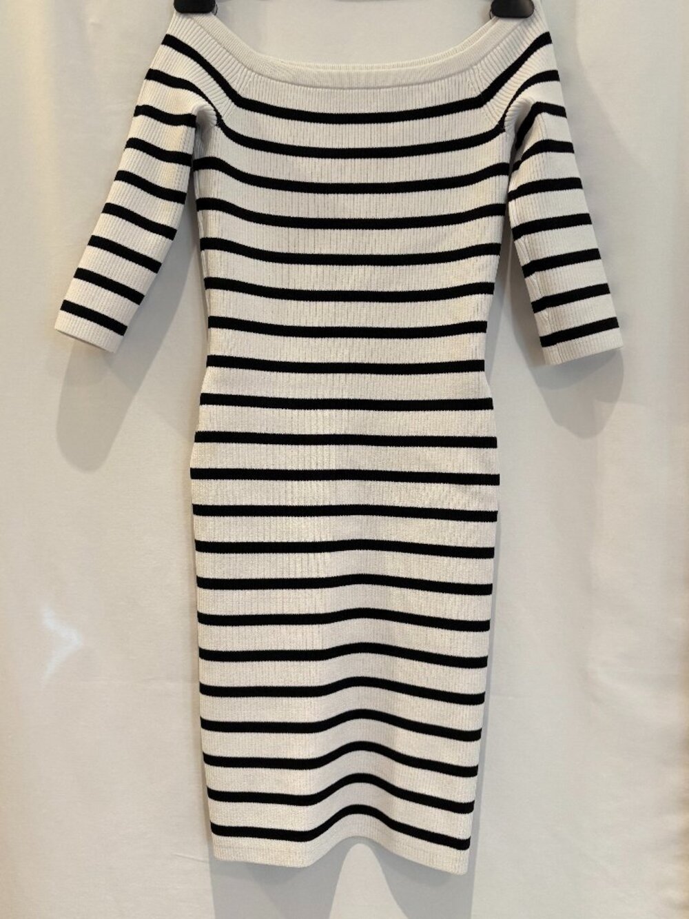 Intermix, Off-Shoulder Ribbed Striped Midi Bodycon Dress | Size: S - Picture 2 of 6